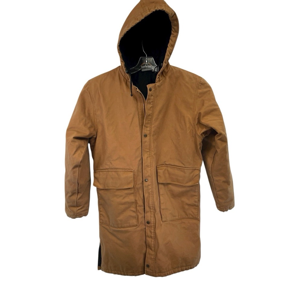 Jeep Workwear Sz Medium Brown‎ Lined & Hooded Canvas Zip Up  Work Coat EUC